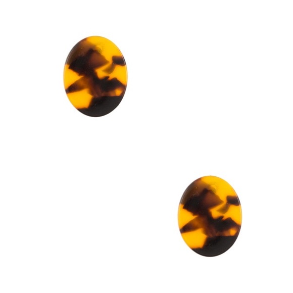 Oval Brown Tortoise Acetate Stone Post Earrings - Picture 2 of 2